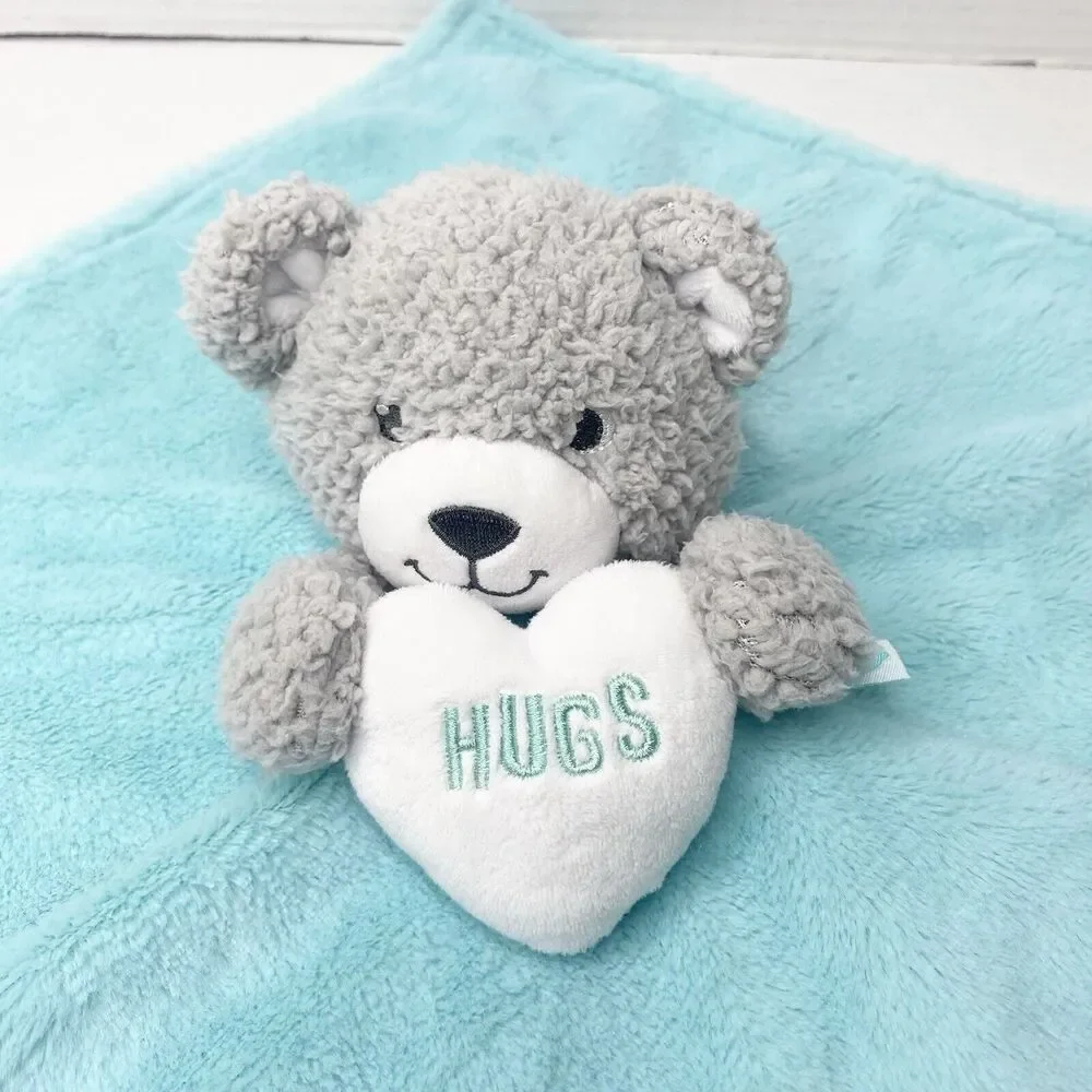 Build a Bear Workshop Teddy Bear Rattle Plush Lovey Security Blanket‎ Blue Gray